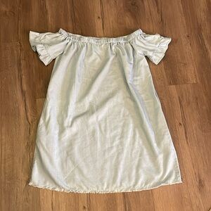 Hem & Thread Denim Off Shoulder Mini Dress